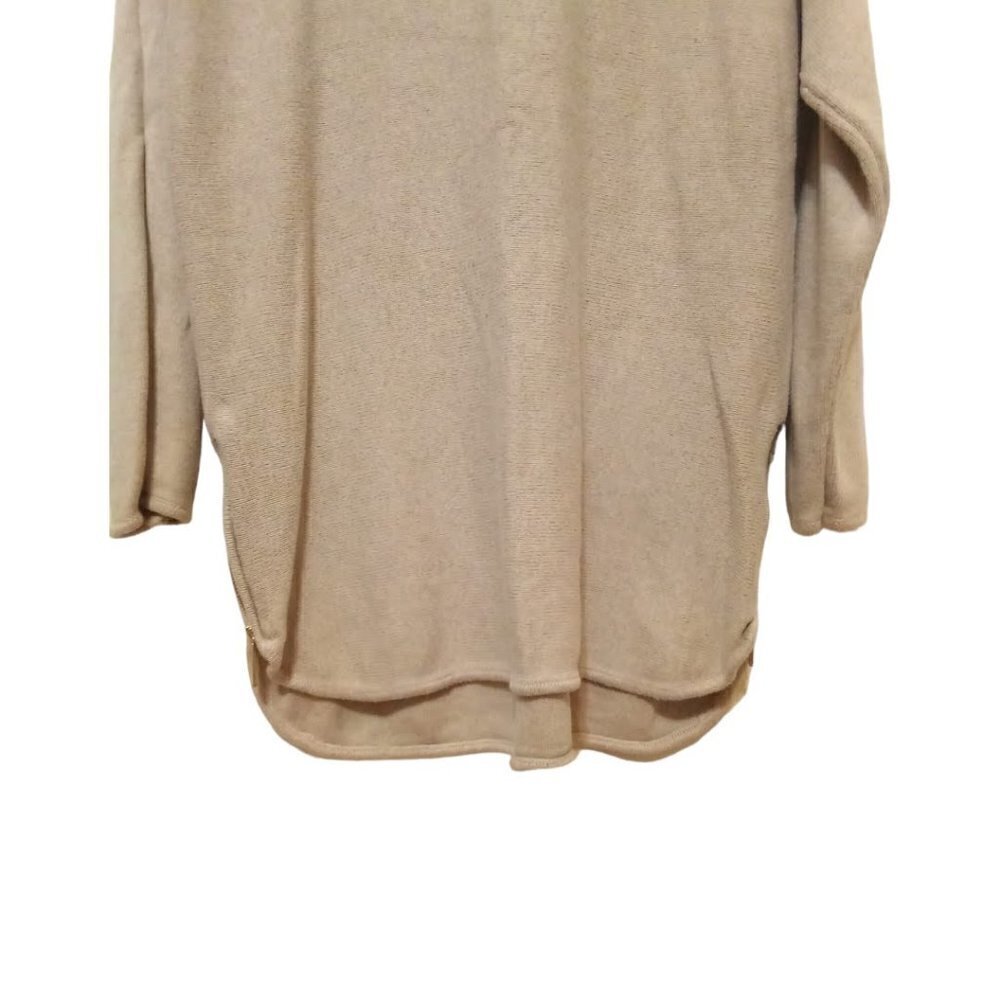 Michael Kors Tan Crew Neck Hi-Lo Double Side Zip Long Sleeve Sweater Sz L - Picture 3 of 9